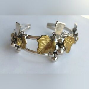 Taxco Sterling Silver Grapes Cluster Bangle Bracelet Mexican Mid Century